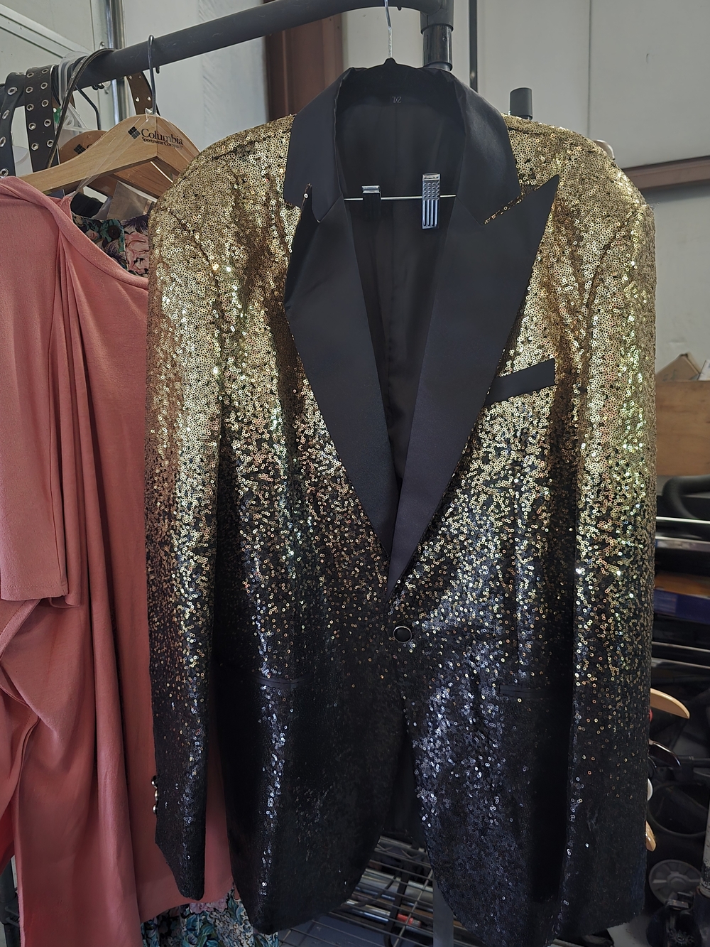 Men's Gold-Black Sequin Tuxedo Blazer